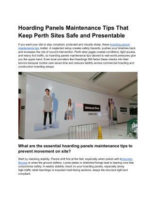 Hoarding Panels Maintenance Tips That Keep Perth Sites Safe and Presentable