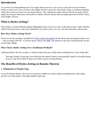 Rancho Murieta’s Plumbing Solution: The Magic of Hydro Jetting