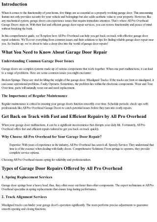 Get Back on Track with Fast and Efficient Repairs by All Pro Overhead