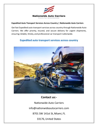 Expedited Auto Transport Services Across Country Nationwide Auto Carriers
