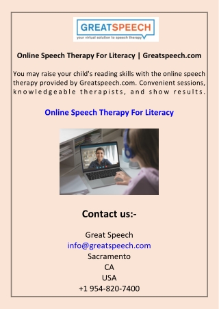 Online Speech Therapy For Literacy Greatspeech.com