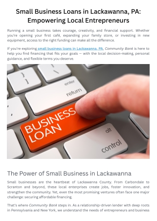 Small Business Loans in Lackawanna, PA Empowering Local Entrepreneurs