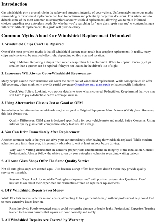 Common Myths About Car Windshield Replacement Debunked