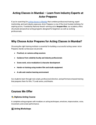 Acting Classes in Mumbai – Learn from Industry Experts at Actor Prepares