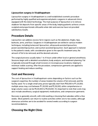 Liposuction Surgery in Visakhapatnam