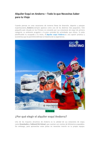 Alquiler Esquí en Andorra – Todo lo que Necesitas Saber para tu Viaje