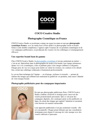 Photographe Cosmétique en France