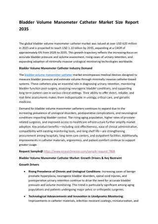 Bladder Volume Manometer Catheter Market