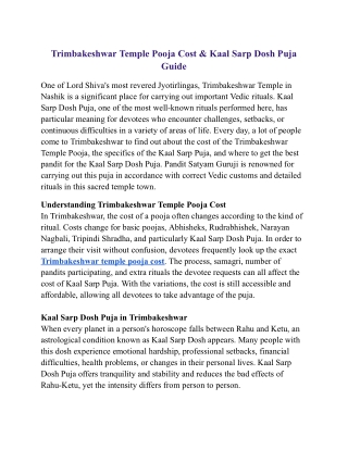 Trimbakeshwar Temple Pooja Cost & Kaal Sarp Dosh Puja Guide