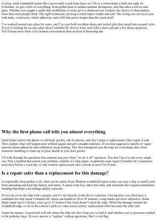 Auto Glass Shop Columbia SC: Questions to Ask Before Booking