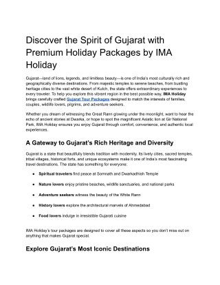 Discover the Spirit of Gujarat with Premium Holiday Packages by IMA Holiday