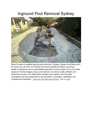 Inground Pool Removal Sydney