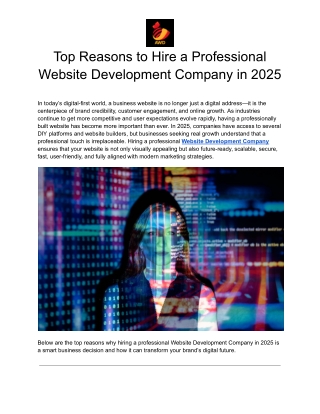 Top Reasons to Hire a Professional Website Development Company in 2025