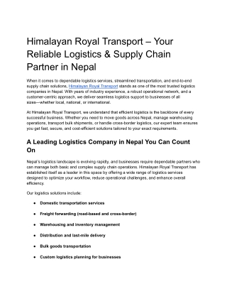 Himalayan Royal Transport – Your Reliable Logistics & Supply Chain Partner in Nepal