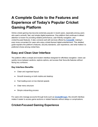 A Complete Guide to the Features and Experience of Today’s Popular Cricket Gamin