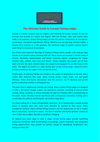 The Ultimate Guide to Canada Fishing Lodges