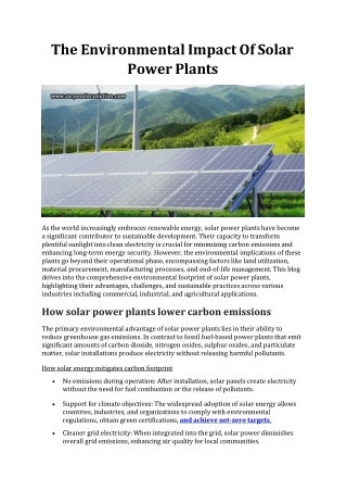 The Environmental Impact Of Solar Power Plants