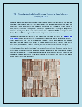 Why Choosing the Right Legal Partner Matters in Spain’s Luxury Property Market