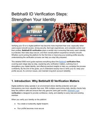 Betbhai9 ID Verification Steps: Strengthen Your Identity