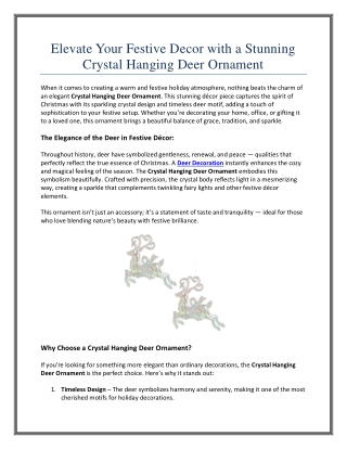 Elevate Your Festive Decor with a Stunning Crystal Hanging Deer Ornament