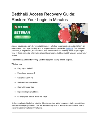 Betbhai9 Access Recovery Guide: Restore Your Login in Minutes