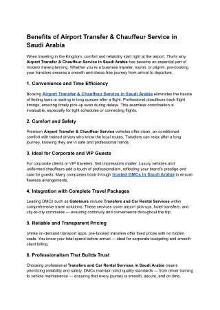 Benefits of Airport Transfer & Chauffeur Service in Saudi Arabia