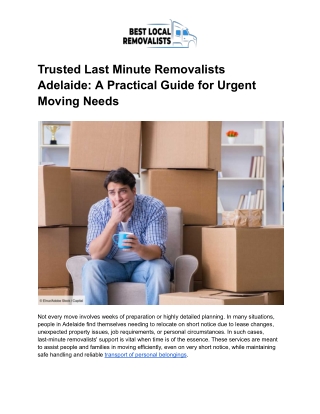 Last Minute Movers Adelaide – Reliable Help for Urgent, Same-Day Relocations
