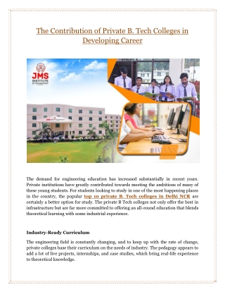 The Contribution of Private B. Tech Colleges in Developing Career