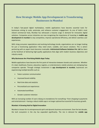 How Strategic Mobile App Development is Transforming Businesses in Mumbai