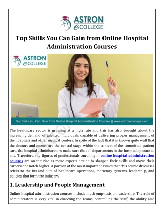 Top Skills You Can Gain from Online Hospital Administration Courses