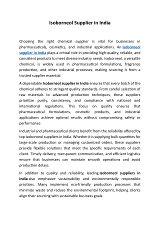 Isoborneol Supplier in India