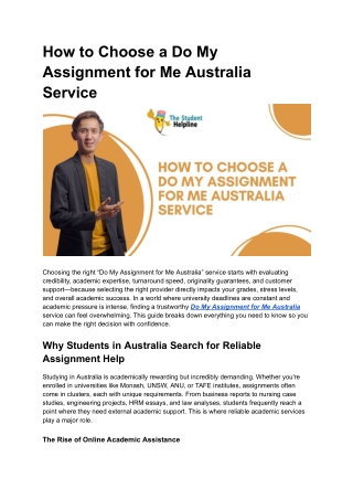 How to Choose a Do My Assignment for Me Australia Service