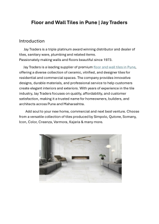 Floor and Wall Tiles in Pune-Jay Traders