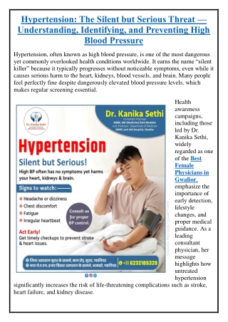 Hypertension: The Silent but Serious Threat — Understanding, Identifying