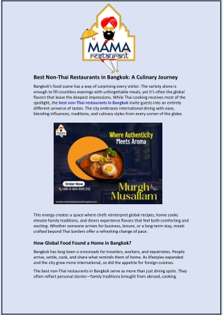 Best Non-Thai Restaurants in Bangkok and A Culinary Journey