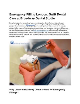Emergency Filling London: Swift Dental Care at Broadway Dental Studio