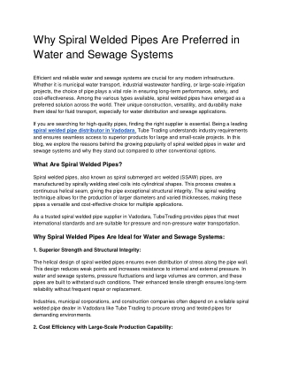 Why Spiral Welded Pipes Are Preferred in Water and Sewage Systems