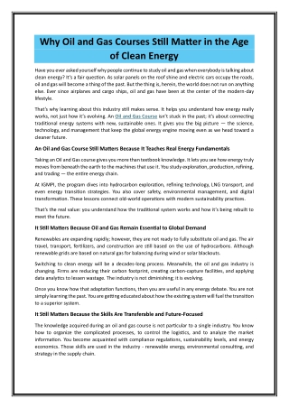 Why Oil and Gas Courses Still Matter in the Age of Clean Energy