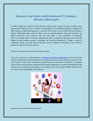 Empower Your Future with Professional IT Training in Bilaspur, Chhattisgarh