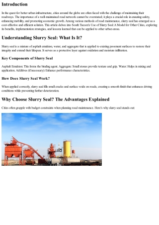 South Tucson's Use of Slurry Seal: A Model for Other Cities