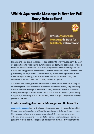 Which Ayurvedic Massage Is Best for Full Body Relaxation