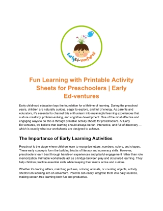 Free Preschool Worksheets for Early Learning