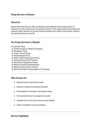 Pooja Service in Sharjah