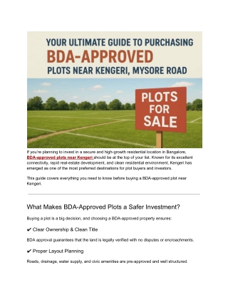 BDA-Approved Plots Near Kengeri