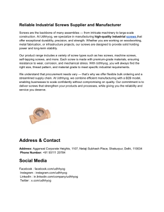 Reliable Industrial Screws Supplier and Manufacturer