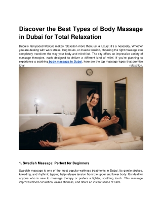 Discover the Best Types of Body Massage in Dubai for Total Relaxation