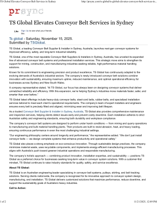 TS Global Elevates Conveyor Belt Services in Sydney