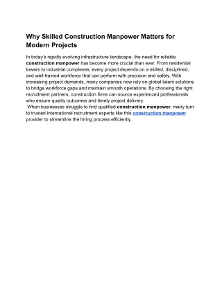 Why Skilled Construction Manpower Matters for Modern Projects