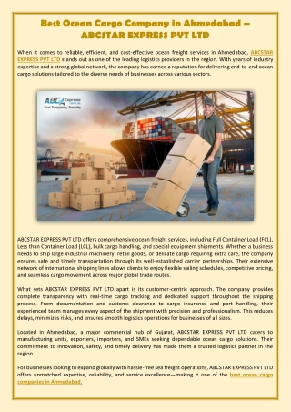 Best Ocean Cargo Company in Ahmedabad