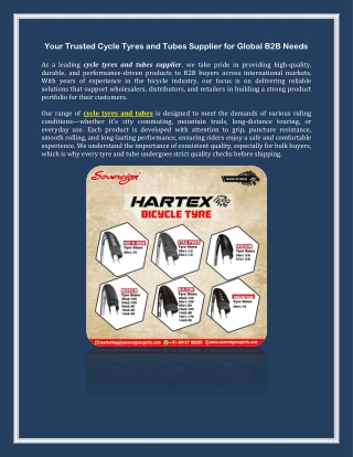 Your Trusted Cycle Tyres and Tubes Supplier for Global B2B Needs